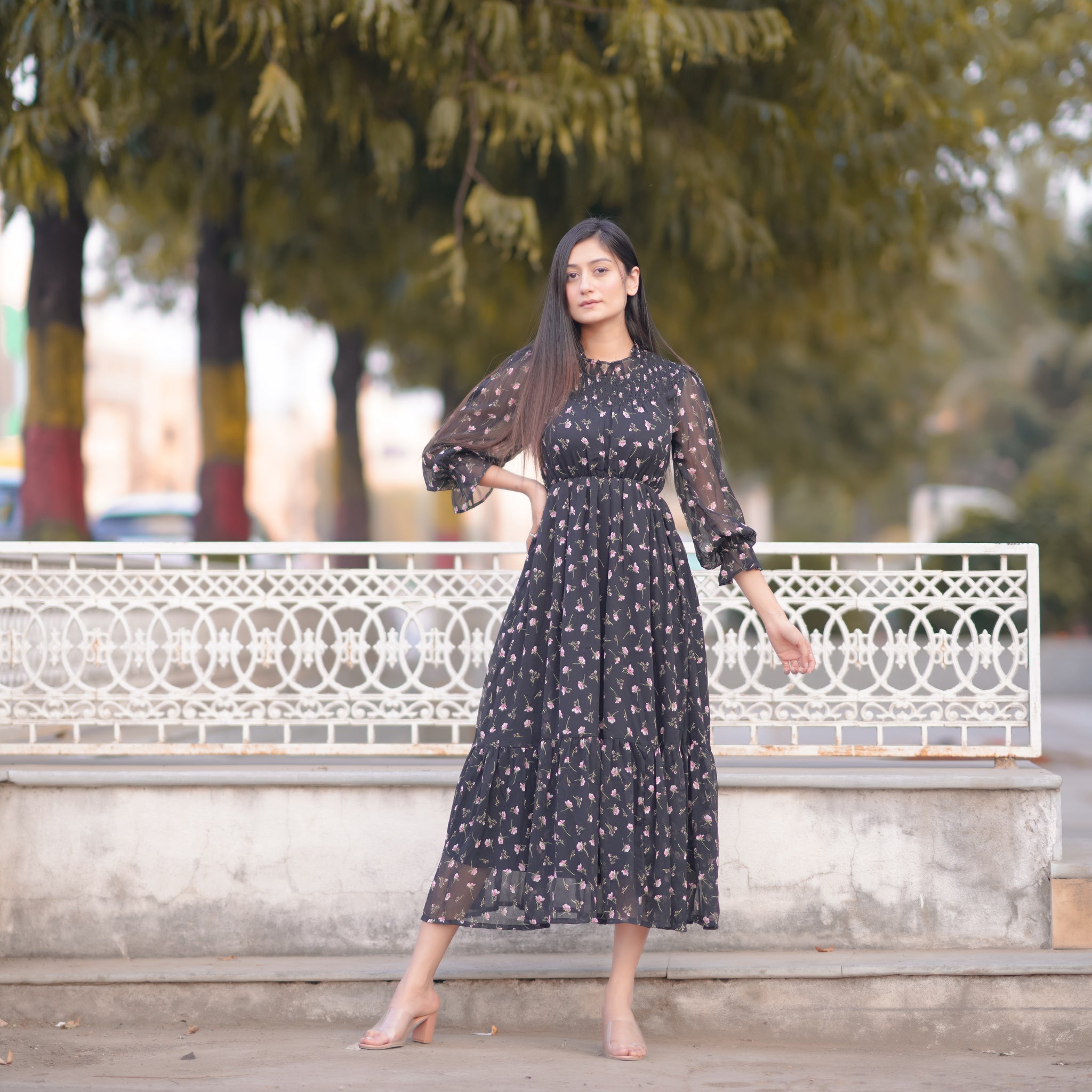 Hazel Black Floral Dress