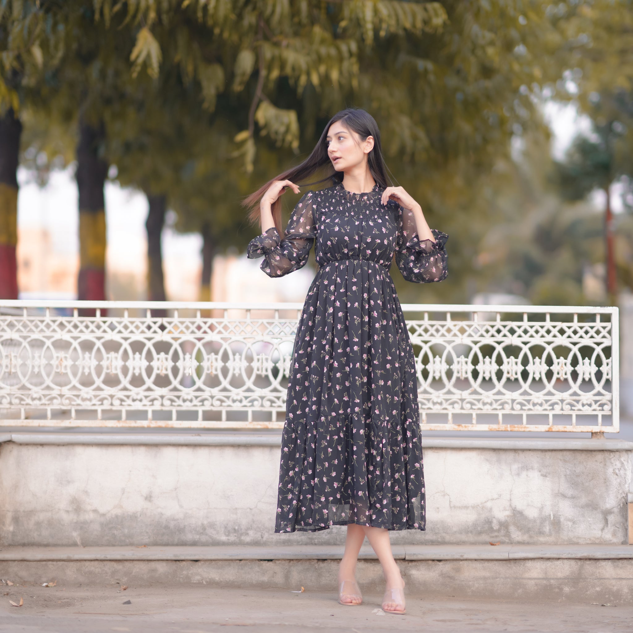 Hazel Black Floral Dress