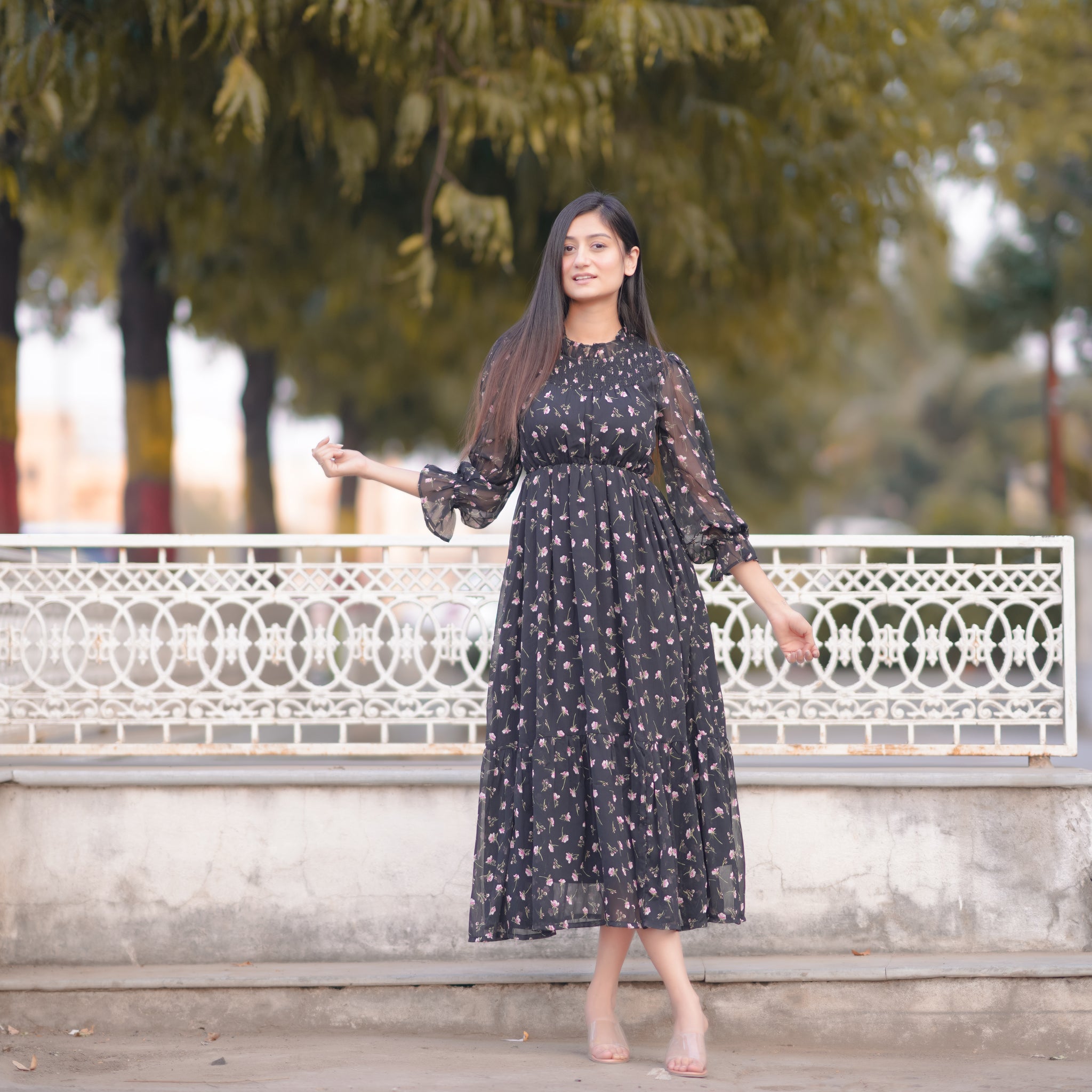 Hazel Black Floral Dress