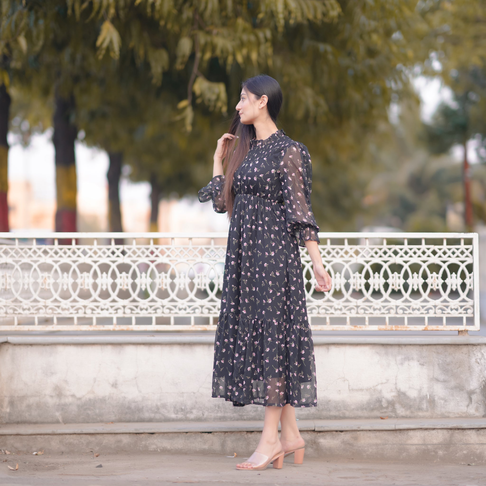 Hazel Black Floral Dress