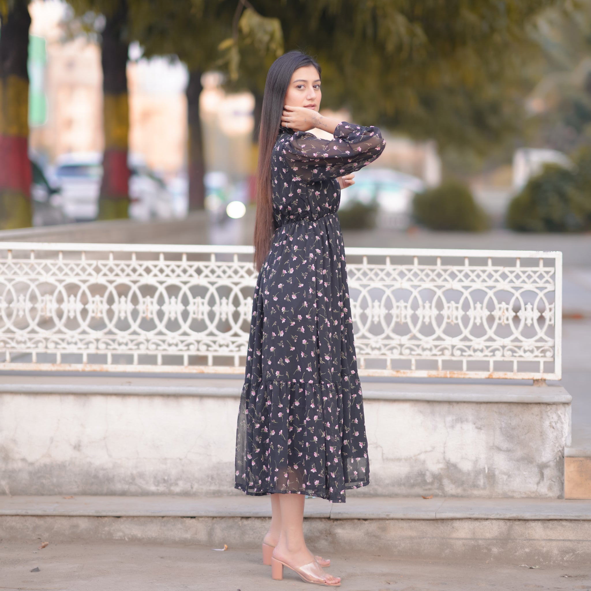 Hazel Black Floral Dress